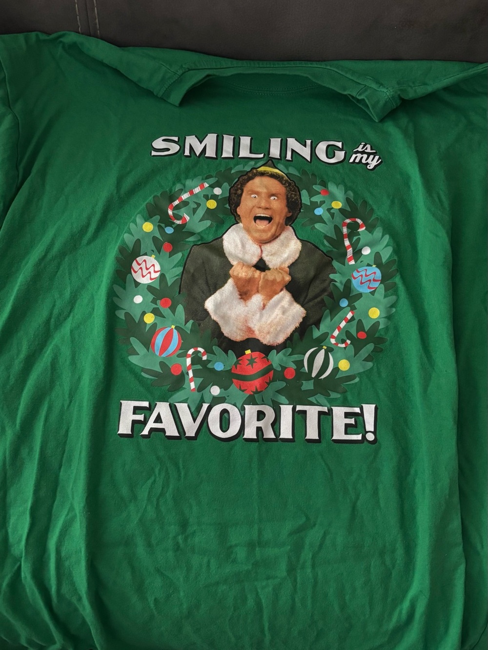 ELF Green Graphic Holiday Tee "Smiling is my Favorite!"